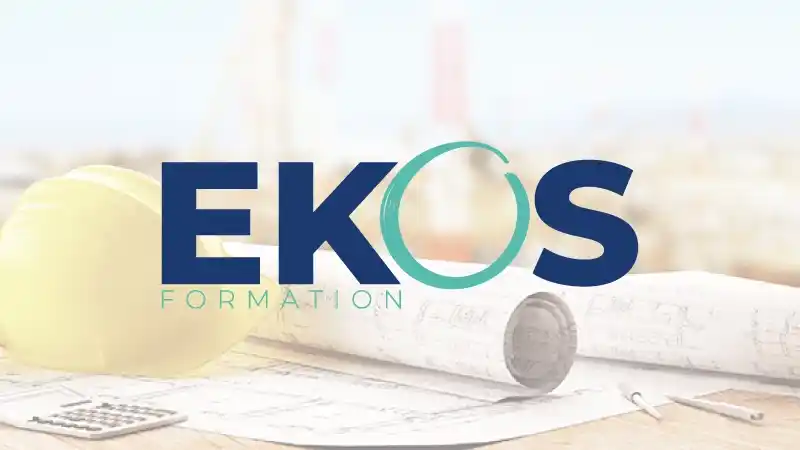 Création de logo pour Ekos Formation, organisme de formation juridique BTP : monogramme EKOS bleu marine et teal