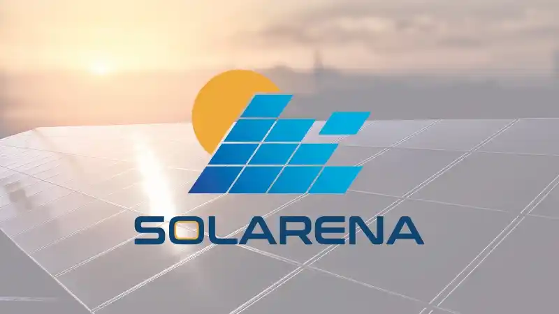 Création de logo pour Solarena, installateur de panneaux photovoltaïques : panneau solaire stylisé avec effet de découpe, soleil orange